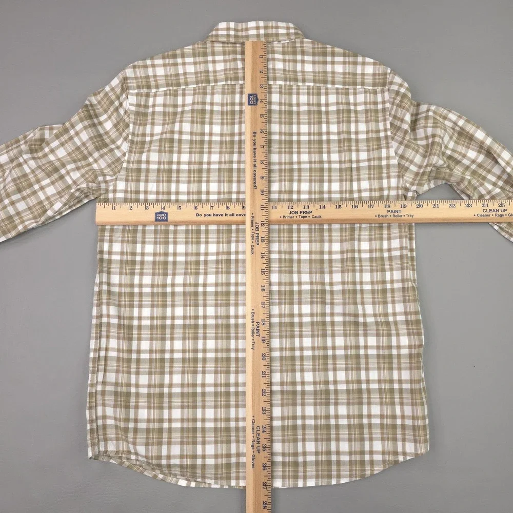 Banana Republic Shirt Mens Small Beige Plaid Slim Fit Untucked Button Up Casual